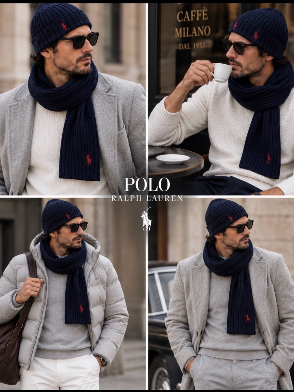 🔥NEW🔥Polo Ralph Lauren Merino-Blend Beanie/Scarf Set in Navy Red logo pricefirm